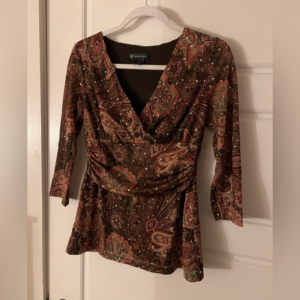 INC Y2K mesh sequin top